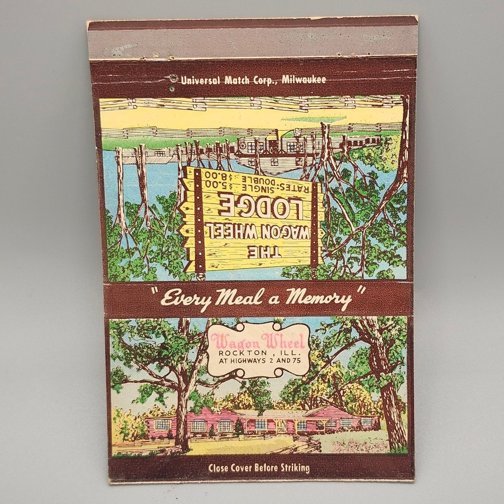 Vintage Wagon Wheel Lodge Rockton IL Matchbook Martha Washington Room Ad